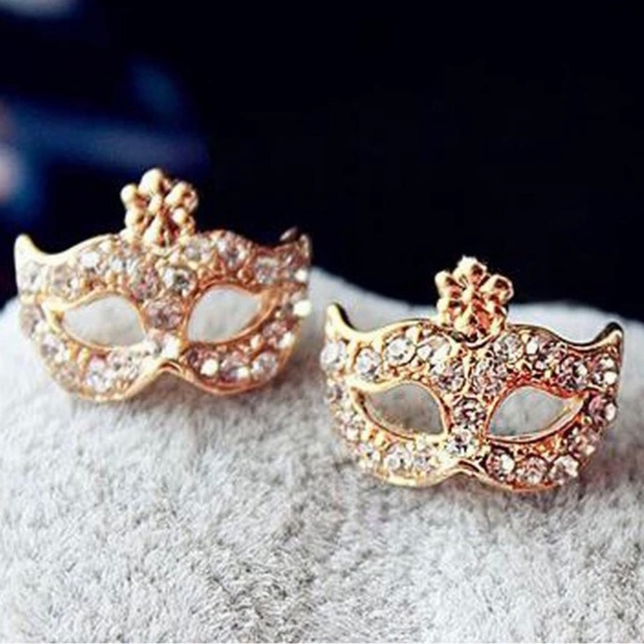 “Crystal Masquerade Mask” Eyes Wide Shut Masque Carnival Circus Mardi Gras Studs - Picture 2 of 8